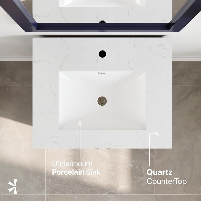 Eviva London 24 in. Blue Single Sink Bath Vanity with Carrara Quartz Top and Undermount Porcelain Sink