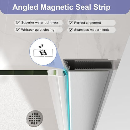 26"-28" W x 72" H Frameless Pivot Shower Door Brushed Nickel | 1/4"(6mm) SGCC Tempered Glass with Explosion-Proof Film &Nano Coating,Customizable Width