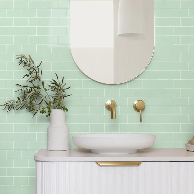 STICKGOO Subway Tile Peel and Stick Backsplash, Thicker Design 12" x 12" Stick on Backsplash Tiles for Kitchen, Bathroom, Wall Tile (10 Sheets, Light Green)