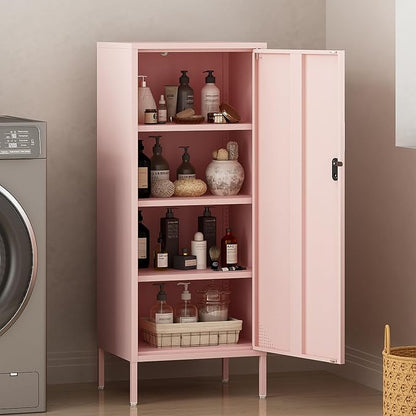 Steehoom Metal Locker Cabinet Lockable Bathroom Storage Cabinet 4 Tier Employee Lockers for Home, School, Office, Garage (Pink, 19.69" D x 15.75" W x 49.21" H)