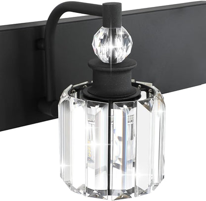 Ralbay Crystal Black Vanity Light Fixtures 5 Light Crystal Bathroom Light Fixtures Over Long Mirror Modern Matte Black Bath Wall Lights