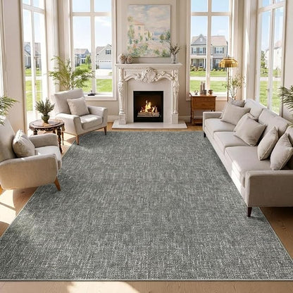 Garvee Washable Rug 9x12 Modern Solid Color Area Rugs for Living Room,Grey | Non Slip Non Shedding Neutral Textured Stain Resistant Low Pile Minimalist Rug for Dining Room Nursery Bedroom