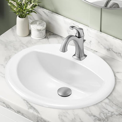 KRAUS Elavo 20.5 in. Oval Porcelain Ceramic Self-Rimming Drop In Bathroom Sink in White with Overflow Drain, KCT-100