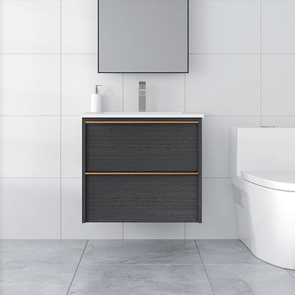 24 Inch Bathroom Vanity with Sink, Floating Vanity Bathroom, Modern Wall Mount Bathroom Cabinet, Double Drawers, Gold Handle, Suitable for All Kinds of bathrooms (with Sink, 24")