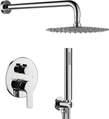 TIPOK Shower System with Rain Shower and Handheld, Bathroom Chrome Shower Faucet with High Pressure, Round Rain Shower Trim Kit