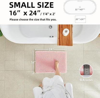 TYUU Waffle Bath Mat, Small Cute Bathroom Rug, 24x16 Light Peachy Pink | Super Absorbent Quick Dry Bath Rug, Non-Slip Backing, Soft Waffle Washable Farmhouse Bathroom Mats, Tub, Shower & Home Decor