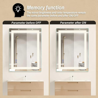 36"x 28" LED Bathroom Mirror with Light | Anti-Fog+Dimmable+Color Temperature Adjustable+Memory Function Led Wall Mirror for Bathroom, Vanity (Vertical/Horizontal)