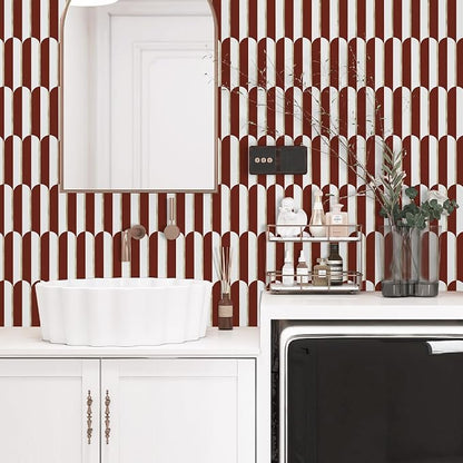 Vamos Tile Peel and Stick Backsplash Seamless Tile,Fish Scale,Matt,10-Sheet | 11.9''x10.8'',White & Red PVC+Light Gold Stick on Backsplash Tile for Kitchen & Bathroom & Laundry & Camper