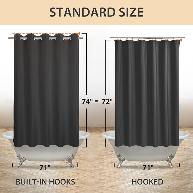 River Dream No Hook Hotel Cloth Shower Curtain Black, Standard Size | Waterproof Microfiber, Bottom Magnets, Soft Washable Fabric Shower Curtain or Liner, 71W x 74H