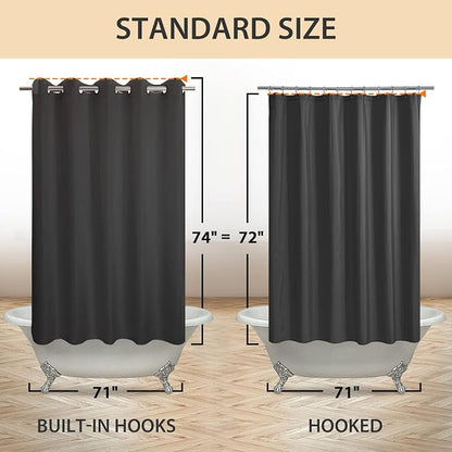 River Dream No Hook Hotel Cloth Shower Curtain Black, Standard Size | Waterproof Microfiber, Bottom Magnets, Soft Washable Fabric Shower Curtain or Liner, 71W x 74H