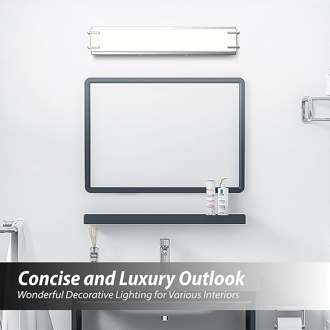 LED Bathroom Light Fixtures Over Mirror 24.4” Vanity Light with Milky White Lampshade 4000K Daylight Chrome Finishing Bath Bar (Chrome)