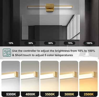 OKELI 24 Inch Bathroom Vanity Light Fixtures, Gold Modern Light Fixtures Over Mirror, 12W 5CCT Dimmable Wall Light