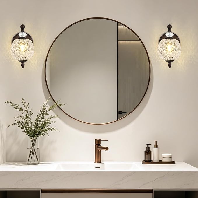 1 Piece Vintage Wall Sconce, 1-Light Mid Century Oil Rubbed Bronze Finish Wall Sconce with Globe Glass Shade, Retro Light for Bathroom, Bedroom, Living Room,Powder Room