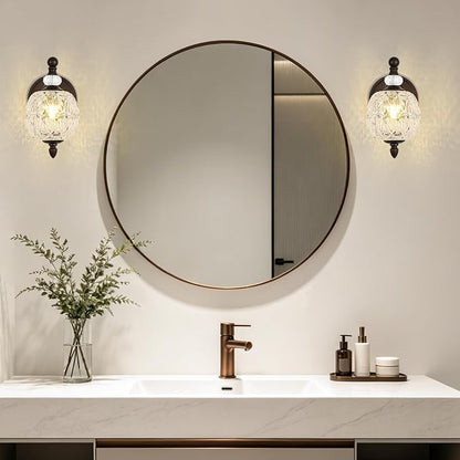 1 Piece Vintage Wall Sconce, 1-Light Mid Century Oil Rubbed Bronze Finish Wall Sconce with Globe Glass Shade, Retro Light for Bathroom, Bedroom, Living Room,Powder Room