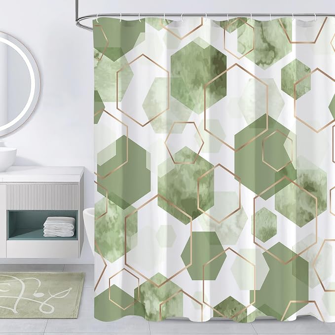 Litabel Long Shower Curtain for Bathroom, Geometric Bathroom Decor 72x78 | Long Modern Minimalist Shower Curtais, Sage Green Geometric Art Print Abstract Waterproof Bath Curtain