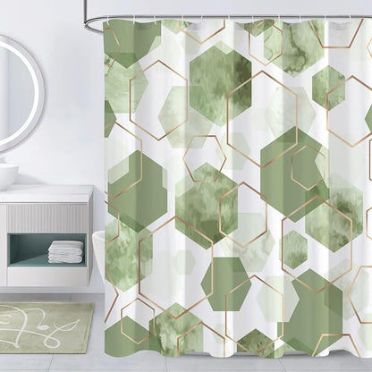 Litabel Long Shower Curtain for Bathroom, Geometric Bathroom Decor 72x78 | Long Modern Minimalist Shower Curtais, Sage Green Geometric Art Print Abstract Waterproof Bath Curtain