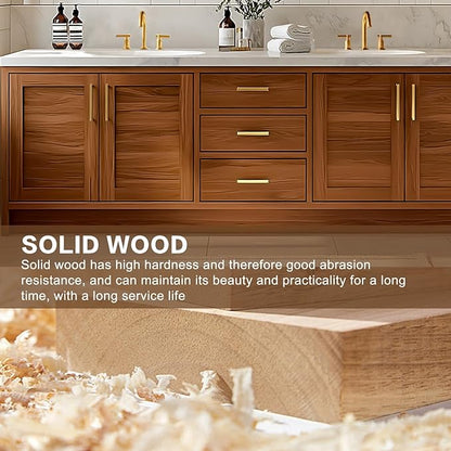 84IN Bathroom Vanity - Retro Bathroom Vanity with Double Sinks Includes Round Mirror & Wood Grain Cabinets|Retro Log Style,Exquisite Handle,LED Smart Defogging Mirror