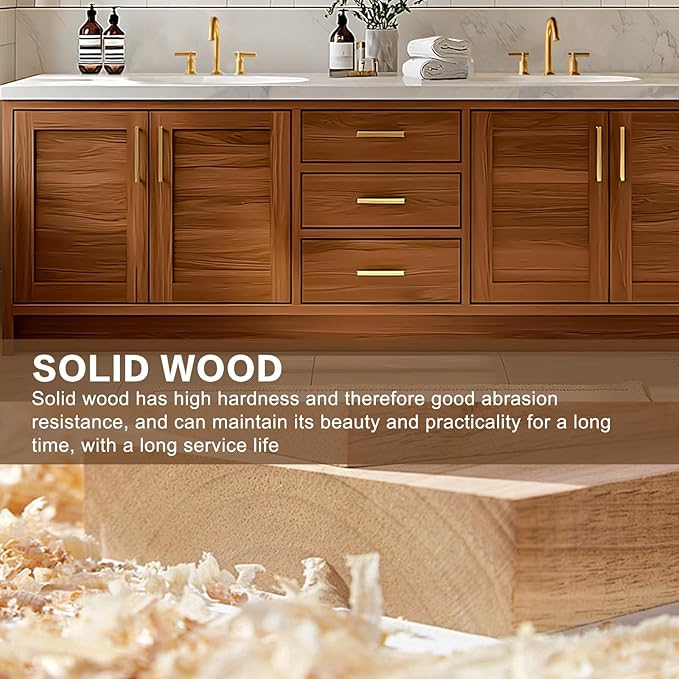 Bathroom Vanity - Retro Bathroom Vanity with Double Sinks Includes Round Mirror & Wood Grain Cabinets|Retro Log Style,Exquisite Handle,LED Smart Defogging Mirror(92IN)