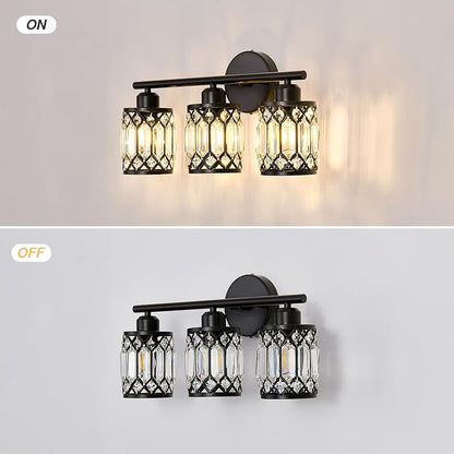 CVKASH 3 Light Bathroom Vanity Light Fixture Over Mirror Black Vintage Vanity Lights with Glass Shade Farmhouse Wall Sceonce for Bedroom Dressing Room Living Room Hallway Cabinet