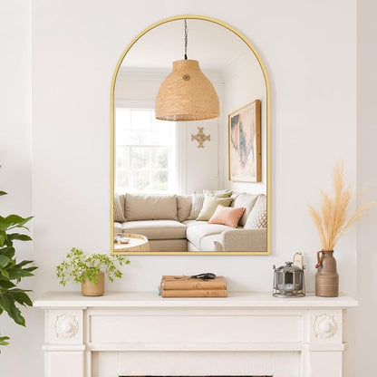 Arched Wall Mirror 38x26 Inch Gold Bathroom Vanity Mirror with Metal Frame | Modern Arch Mirror for Bedroom, Living Room, Entryway, Wall Mounted Decorative Mirror