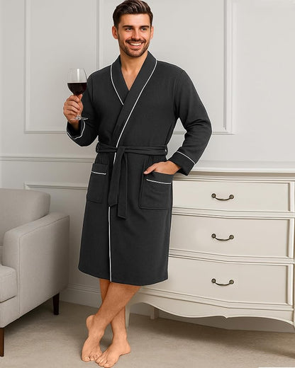 Cotton Blend Lightweight Knit Robe for Men Soft Loungewear Bathrobe