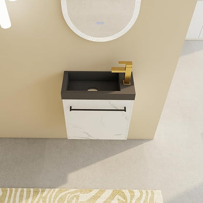 KEIKI 20'' Bathroom Vanity Cabinet with Sink, Wall Mounted Floating Bathroom Vanity with Soft-Close Cabinet Door, for Small Bathroom, Carrara Black