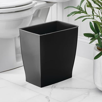 iDesign Small Plastic Bathroom Trash Can, Black | Slim Rectangle, For Bedroom, For Office, For Dorm
