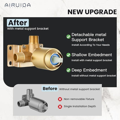 Airuida 12 Inch Brushed Gold Shower Faucet Set,Rainfall Shower System | Ceiling Shower Head,Male Thread Rough-in Valve,Ceiling Mount,Single Handle
