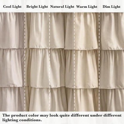 Seasonwood Small Beige Ruffle Shower Curtain Natura Farmhouse Vintage Handcrafted Rustic Decorative Fabric Shower Curtains for Bathroom, 36"x72"