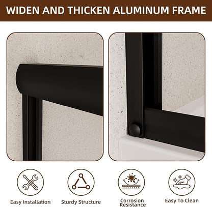 Semi-Frameless Sliding Shower Door 56-60"W x 72"H ,Grid Pattern Matte Black | Grid Pattern Design,6mm SGCC Tempered Glass,Nano Coating Easy Clean.Walk-in & Bathtub Use,Reversible Installation