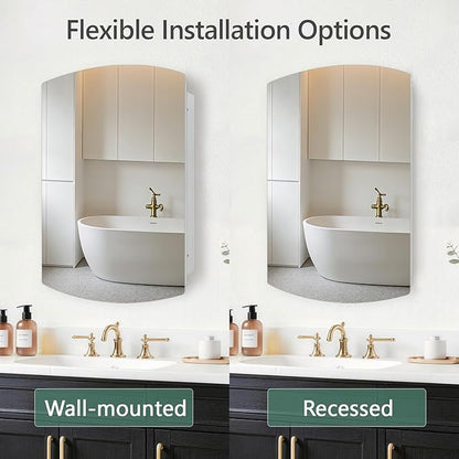 16x26 Inch Medicine Cabinet with Mirror, Arched Metal Frameless Wall Cabinet with Mirror, Surface Mount or Recessed Medicine Cabinet for Bathroom,Bathroom Mirror with Storage