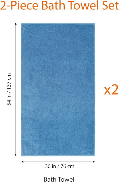 Amazon Basics 2-Piece Quick-Dry Oversize Bath Towel, 100% Cotton, 54" x 30", Lake Blue