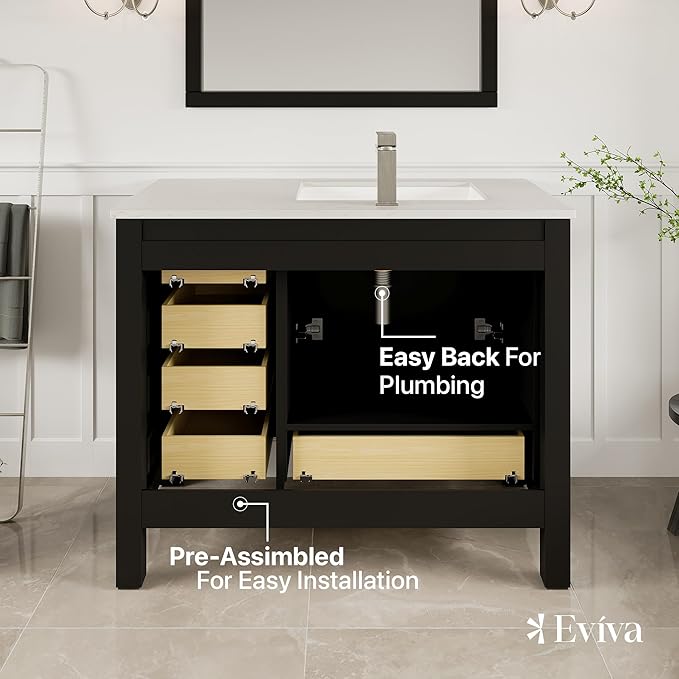 Eviva London 42 in. Espresso Single Sink Bath Vanity with Carrara Quartz Top and Undermount Porcelain Sink