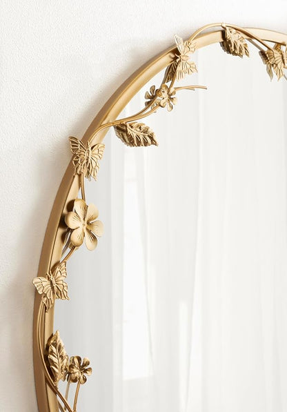 Kate and Laurel Rosella Modern Ornate Round Wall Mirror, 26 Inch Diameter, Gold, Circle Mirror with Floral Detailing for Use as Bathroom Mirror for Over Sink or Cute Dorm Room Decor