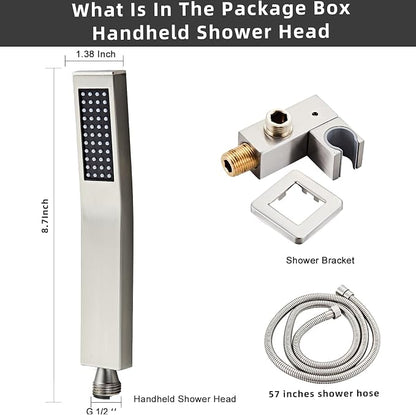 Handheld Shower Head，High Pressure Brushed Nickel Shower Head,Water Saving Detachable Shower Wand with Solid Brass Body and 5 ft Flexible Hose, Easy to Clean and Durable