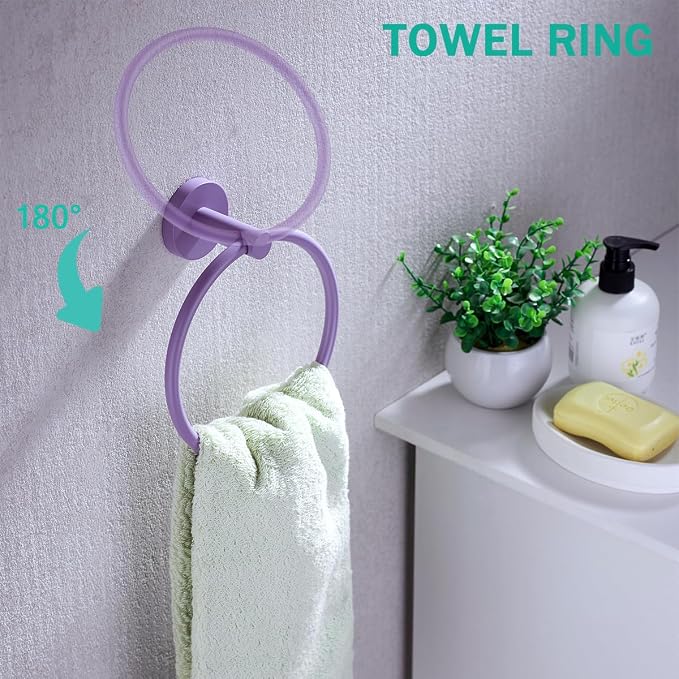 Bathroom Hardware Set,Purple 5 Pieces Bathroom Towel Bar Set,24 inch Towel Bar,Towel Ring for Bathroom,Robe Towel Hooks,Toilet Paper Holder Wall Mounted(Drilling),SE96006S-5PP