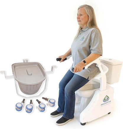 EaseLift Powered Toilet Lift Bedside Commode Kit Incl Electric Height Adjustable Elevated Seat Riser 440lbs Capacity Rechargeable Battery Incl