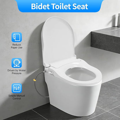D-shaped Non-Electric Bidet Toilet Seat for Elongated Toilets | Non-Electric Swash Ecoseat Elongated Comfort Fit Toilet Seat，Dual Nozzle System