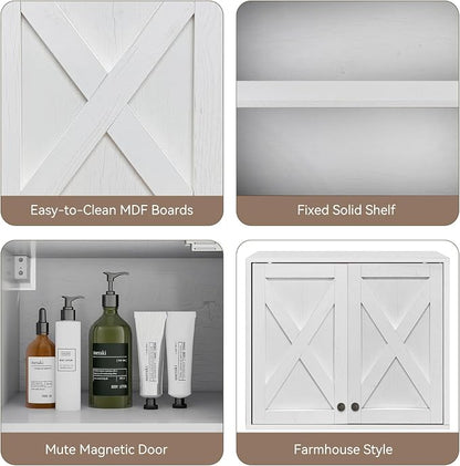 YOURLITE Laundry Cabinet, Medicine Cabinet, Bathroom Kitchen Storage Wall Mounted Farmhouse Organizer with Shelves Over Toilet, One Set of 2 Pieces X 24", White
