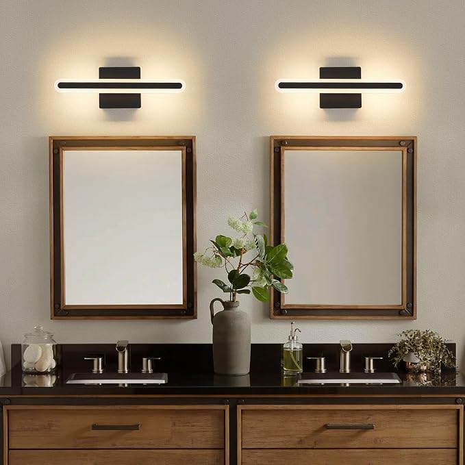 Modern LED Bathroom Vanity Light Fixtures, 5CCT Dimmable Bathroom Light Bar | Hardwired Vanity Light, 15.7-Inch 16W Black Makeup Mirror Lights