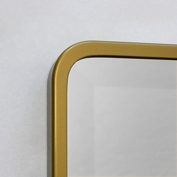 16x26 Austin Farmhouse Metal Framed Rounded Rectangle Recessed Bathroom Medicine Cabinet, Beveled Mirror, 14x24 in-Wall Opening, powder-coated Steel, Adjustable Glass Shelves, Magnet Close, Gold