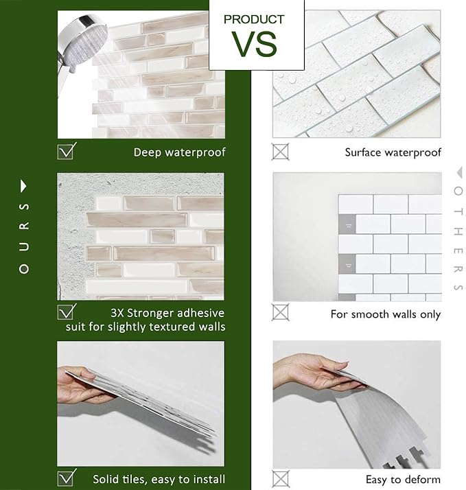 STICKGOO Thicker Peel and Stick Backsplash Tile for Kitchen and Bathroom | 10 Sheets of 12”×12” - 3D Vinyl Self Adhesive Wall Tiles Stick on Backsplash for Kitchen & Bathroom(Eurasian Mocha Stone)
