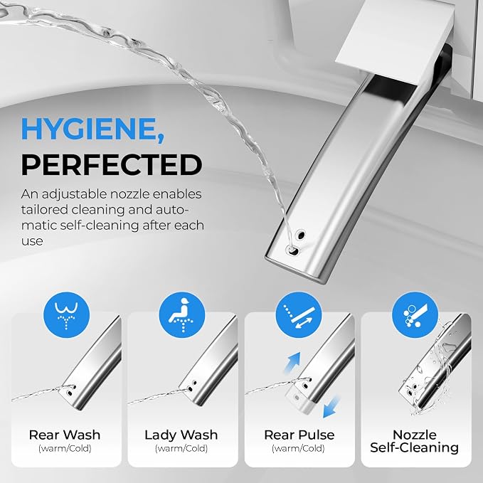 Smart Toilet With Built-in Tank Bidet, Heated Seat & Foot Sensor, Tankless Modern Elongated Electric Toilet with Warm Water Wash, Air Dryer, LED Display & 1.28 GPF