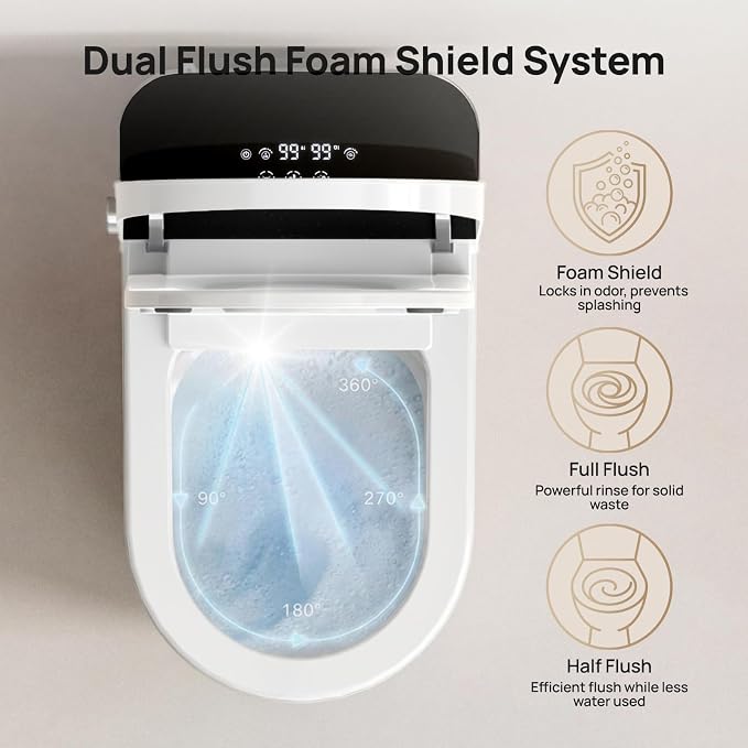 Smart Toilet with Bidet Built-in: Ultra Gentle Wash Bidet Toilet with Child Mode, Dual Flush One Piece Toilet with Auto Lid/Seat, Dryer, Foam, Remote, Heated Seat, Foot Sensor, Night Light, Pre-wet