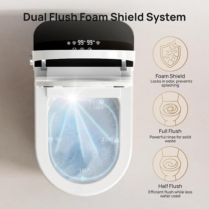 Smart Toilet with Bidet Built-in: Ultra Gentle Wash Bidet Toilet with Child Mode, Dual Flush One Piece Toilet with Auto Lid/Seat, Dryer, Foam, Remote, Heated Seat, Foot Sensor, Night Light, Pre-wet