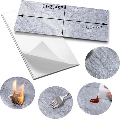 AULIGET 100-Piece Peel and Stick Backsplash Wall Tiles, 3" x 6" PVC Grey Marble Faux Stick on Tiles for Backsplash Kitchen, Bathroom, Laundry Room, Camper, Fireplace