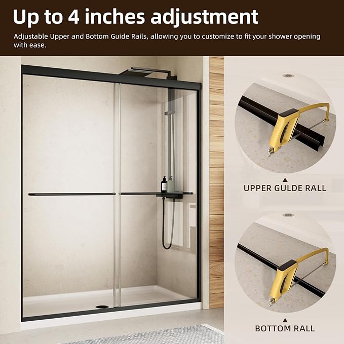 Royal Guard Double Sliding Shower Door,50-54" W x 70" H,Matte Black | Shower Doors with 6mm Clear SGCC Tempered Glass,Bypass Shower Enclosure,Nano Coating Easy Clean&Waterproof&Adjustable Width