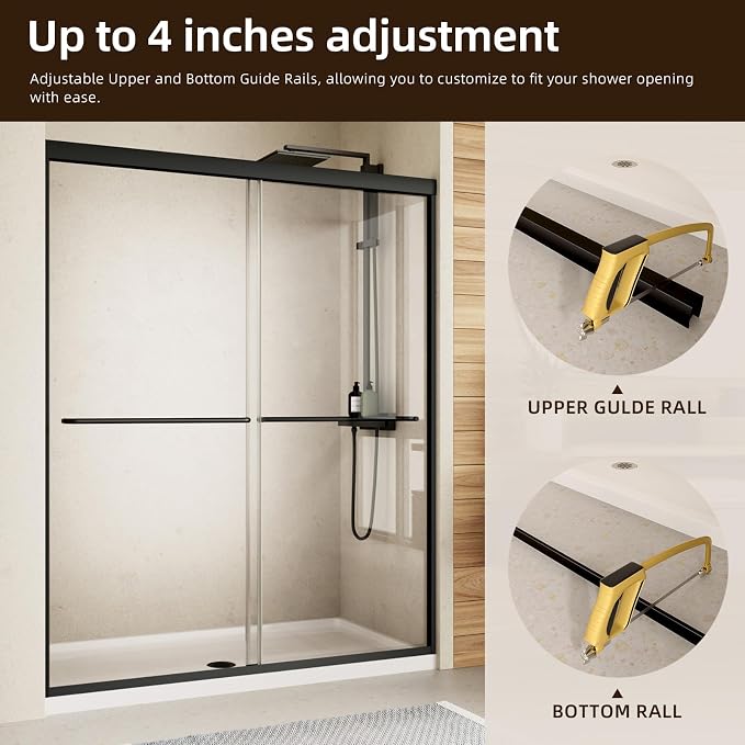 Royal Guard Double Sliding Shower Door 56-60" W x 72" H,Matte Black | 6mm SGCC Tempered Glass,Nano Coating Easy Clean,Walk-in Shower Use,Reversible Installation&Waterproof
