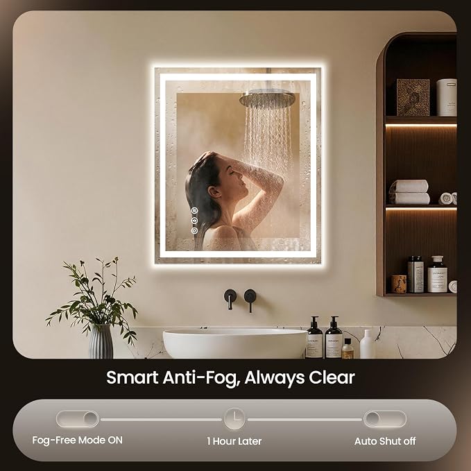 24x30 LED Bathroom Mirror with Anti-Fog, Backlit & Front Lit, Memory | Stepless Dimmable 3 Color CRI 95+ Shatterproof Tempered Glass ETL Listed for Safety Lighted Bathroom Vanity Mirror for Wall