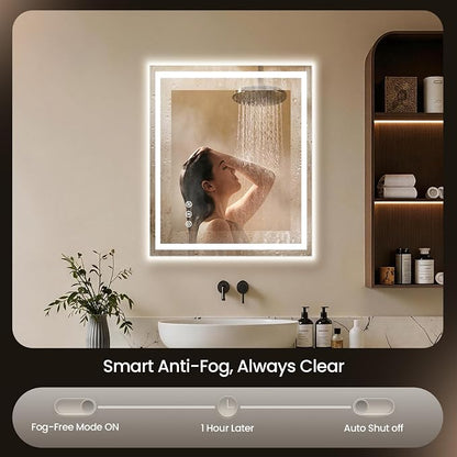 24x30 LED Bathroom Mirror with Anti-Fog, Backlit & Front Lit, Memory | Stepless Dimmable 3 Color CRI 95+ Shatterproof Tempered Glass ETL Listed for Safety Lighted Bathroom Vanity Mirror for Wall